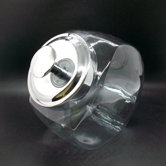Tilted Glass Penny Candy Cookie Jar Metal Lid - Picture 1 of 9